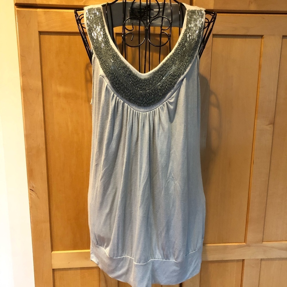 My Heart My Beaded Keyhole Sleeveless Grey Top size Large